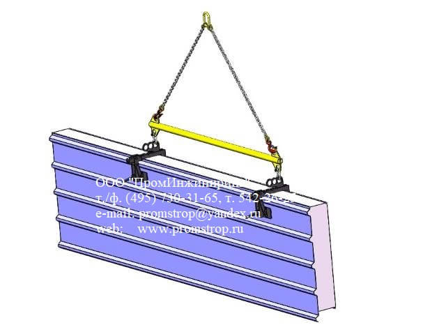 Монтаж кровельных сэндвич панелей траверсой с двумя  ЗС1-30-270