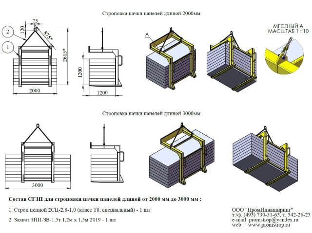 Схема строповки пачки сэндвич панелей длиной 2000 мм